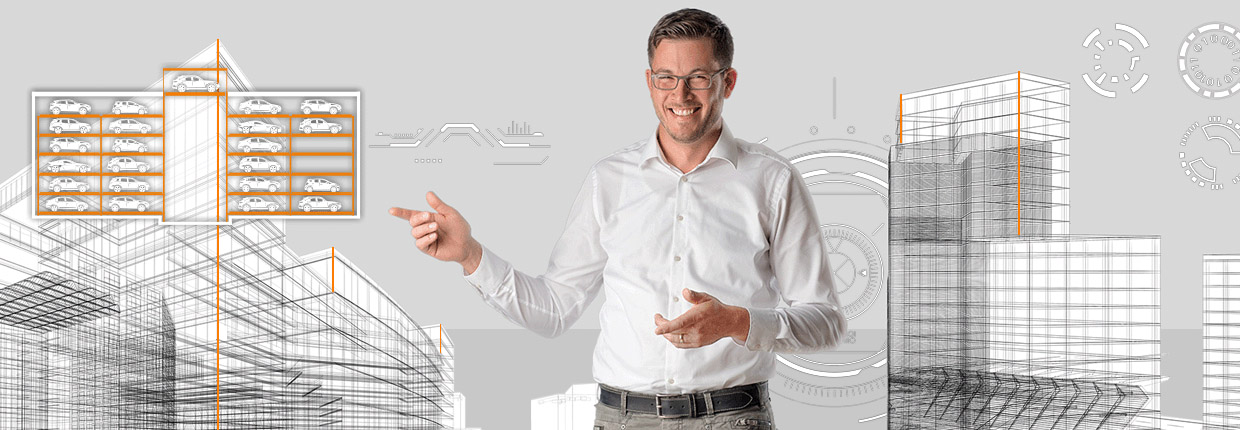 Online Support KLAUS Multiparking Onlinesupport Mann MasterVario Gebäude Parksystem Header